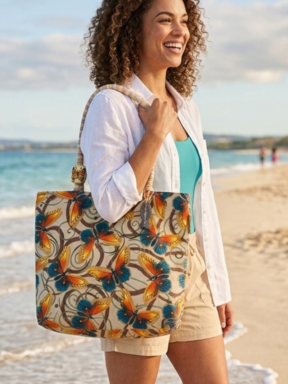 Vintage Karwan Hawaiian Butterfly Canvas beach Tote - XL